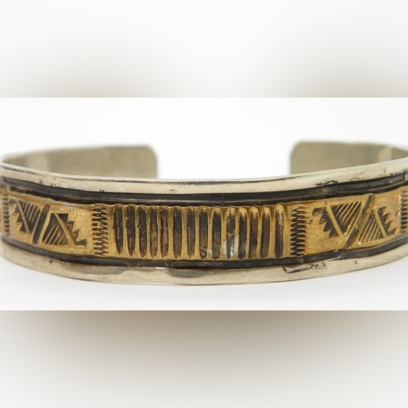 26.6g Sterling silver & 14 k gold Vintage Cuff/bangle - Picture 2 of 4